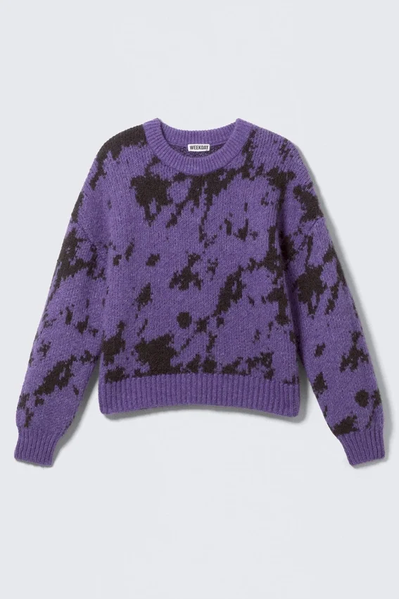 Jerséu holgado de mezcla de lana con estampados – Morado – Negro abstracto Jerséu holgado de mezcla de lana con estampados – Morado – Negro abstracto