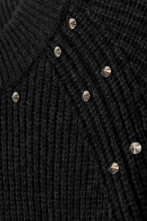 Jerséu holgado de mezcla de lana con tachuelas – Negro – Tachuelas Jerséu holgado de mezcla de lana con tachuelas – Negro – Tachuelas