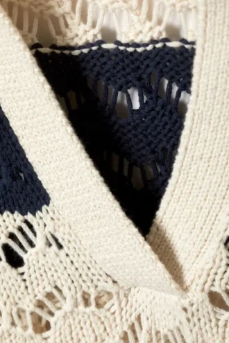 Jerséu holgado de punto abierto – Rayas blancas y azul oscuro