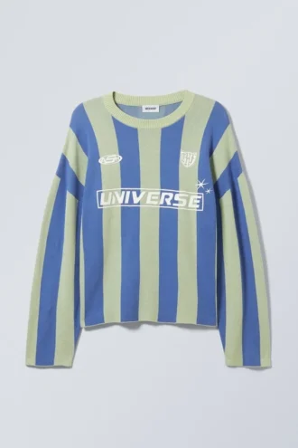 Jerséu holgado de punto con diseño de equipo de fútbol – Rayas verdes y azules