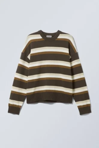 Jerséu oversize de algodón de punto, corte recto – Rayas marrones