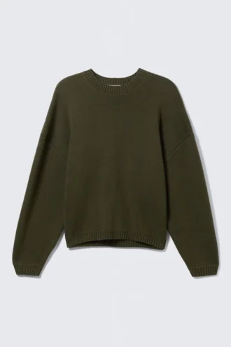 Jerséu oversize de algodón grueso – Verde caqui oscuro