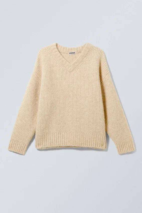 Jerséu oversize de punto en mezcla de lana – Beige empolvado Jerséu oversize de punto en mezcla de lana – Beige empolvado