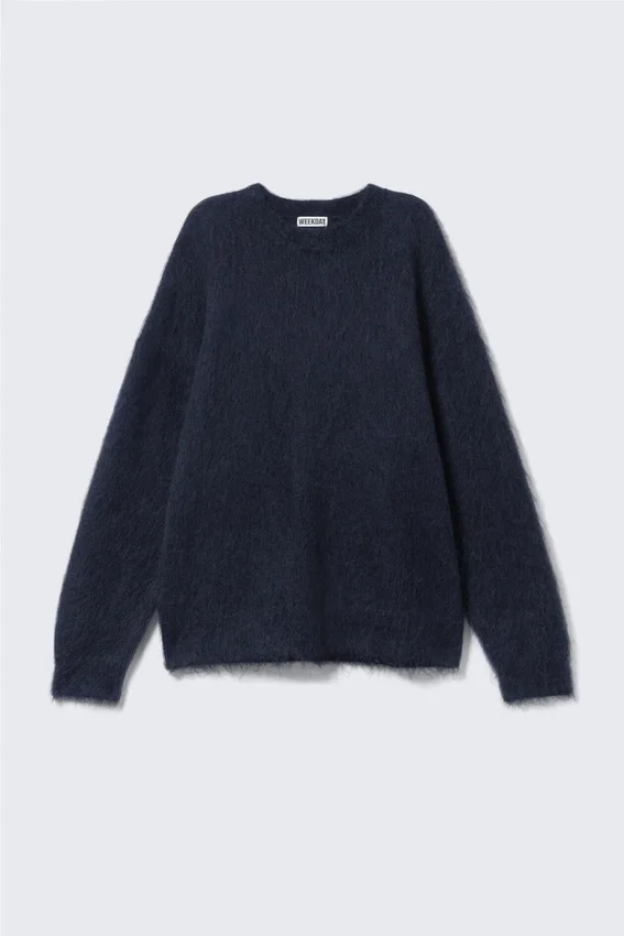 Jerséu oversize de punto en mezcla de mohair – Azul oscuro jaspeado Jerséu oversize de punto en mezcla de mohair – Azul oscuro jaspeado