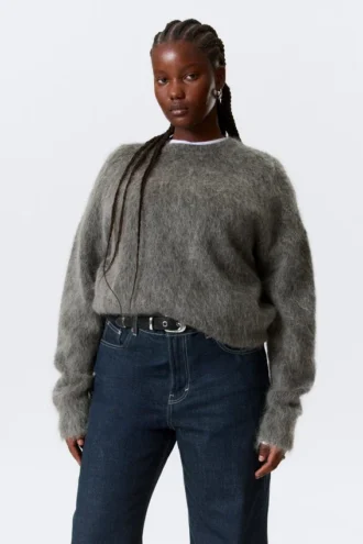 Jerséu oversize de punto en mezcla de mohair – Gris oscuro Jerséu oversize de punto en mezcla de mohair – Gris oscuro