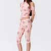 Leggings capri de talle medio y tacto suave – Rosa claro – Estampado floral Leggings capri de talle medio y tacto suave – Rosa claro – Estampado floral