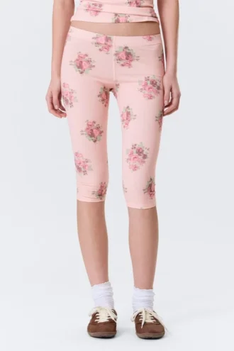 Leggings capri de talle medio y tacto suave – Rosa claro – Estampado floral