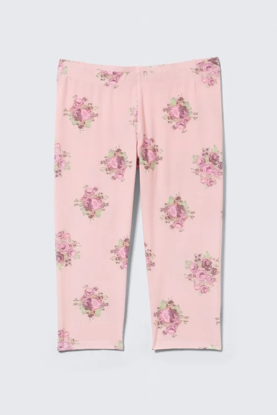Leggings capri de talle medio y tacto suave – Rosa claro – Estampado floral Leggings capri de talle medio y tacto suave – Rosa claro – Estampado floral