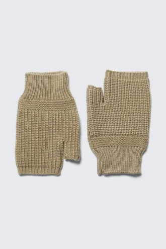 Manoplas de punto grueso sin dedos – Beige arena