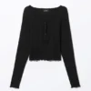 Mini camiseta Henley de canalé – Negro