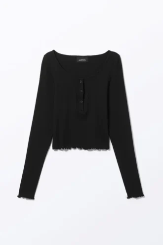Mini camiseta Henley de canalé – Negro