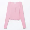Mini camiseta Henley de canalé – Rosa