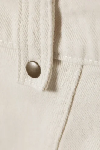 Mini falda asimétrica de sarga con flecos – Blanco roto