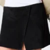 Mini falda cruzada de ante – Negro