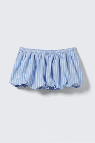 Mini falda de algodón estilo globo – Azul a rayas