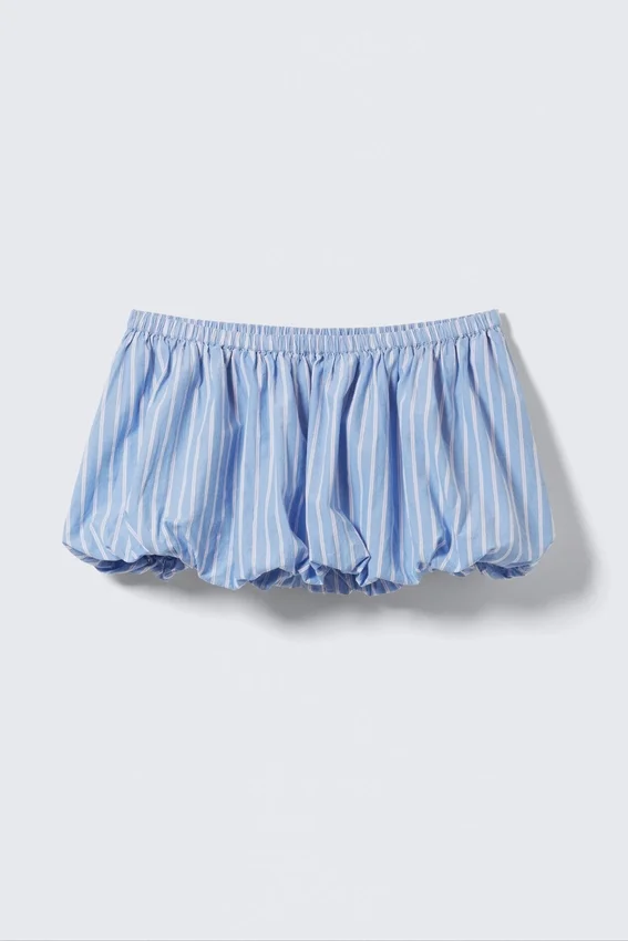Mini falda de algodón estilo globo – Azul a rayas Mini falda de algodón estilo globo – Azul a rayas