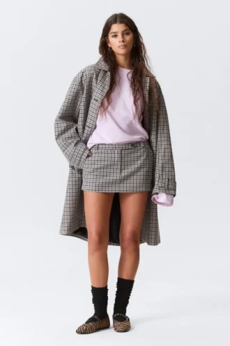 Mini falda de traje ajustada de talle bajo – A cuadros blancos