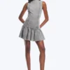 Minivestido acampanado de sarga con cuello barco – Gris lavado Minivestido acampanado de sarga con cuello barco – Gris lavado