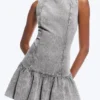 Minivestido acampanado de sarga con cuello barco – Gris lavado Minivestido acampanado de sarga con cuello barco – Gris lavado