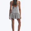 Minivestido acampanado de sarga con cuello barco – Gris lavado Minivestido acampanado de sarga con cuello barco – Gris lavado