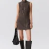 Minivestido ajustado con cremallera y corte curvilíneo – Gris oscuro
