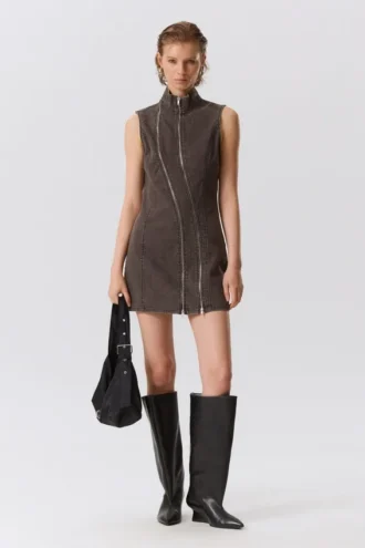 Minivestido ajustado con cremallera y corte curvilíneo – Gris oscuro