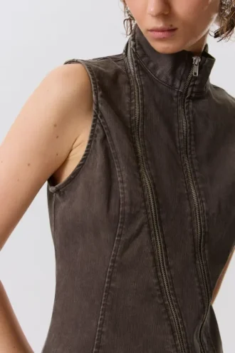 Minivestido ajustado con cremallera y corte curvilíneo – Gris oscuro