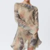 Minivestido asimétrico de manga larga de satén – Beige – Estampado de piel de serpiente Minivestido asimétrico de manga larga de satén – Beige – Estampado de piel de serpiente