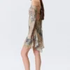 Minivestido asimétrico de manga larga de satén – Beige – Estampado de piel de serpiente Minivestido asimétrico de manga larga de satén – Beige – Estampado de piel de serpiente