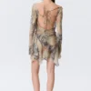 Minivestido asimétrico de manga larga de satén – Beige – Estampado de piel de serpiente Minivestido asimétrico de manga larga de satén – Beige – Estampado de piel de serpiente