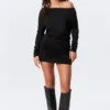 Minivestido asimétrico drapeado de manga larga – Negro Minivestido asimétrico drapeado de manga larga – Negro