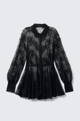 Minivestido camisero de encaje – Negro