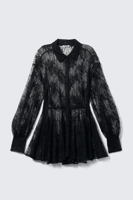Minivestido camisero de encaje – Negro Minivestido camisero de encaje – Negro