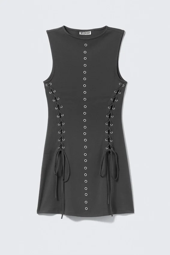 Minivestido con cordones y ojales – Gris oscuro Minivestido con cordones y ojales – Gris oscuro