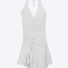 Minivestido con cuello halter y fruncidos – Gris claro difuminado