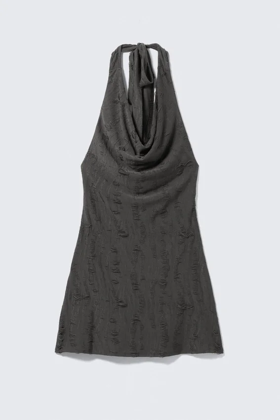 Minivestido con cuello vuelto y tirantes al cuello, de jacquard – Gris oscuro Minivestido con cuello vuelto y tirantes al cuello, de jacquard – Gris oscuro