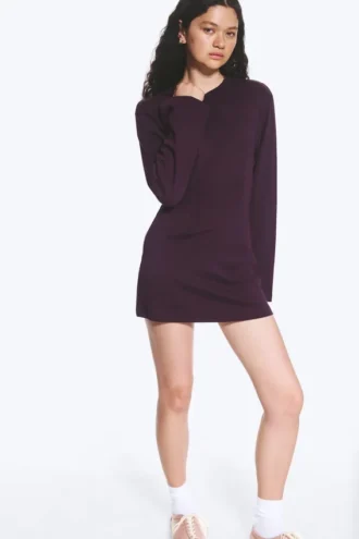 Minivestido de algodón de manga larga – Ciruela oscuro