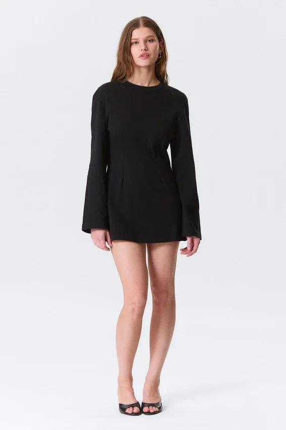 Minivestido de algodón de manga larga – Negro Minivestido de algodón de manga larga – Negro