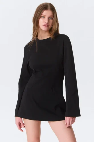 Minivestido de algodón de manga larga – Negro