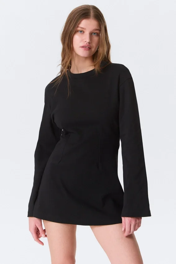 Minivestido de algodón de manga larga – Negro Minivestido de algodón de manga larga – Negro