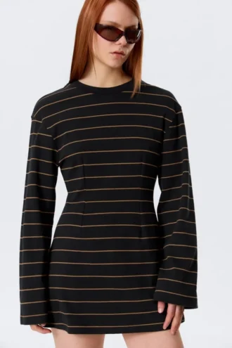 Minivestido de algodón de manga larga – Rayas negras