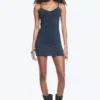 Minivestido de jersey con cuello en V – Azul oscuro