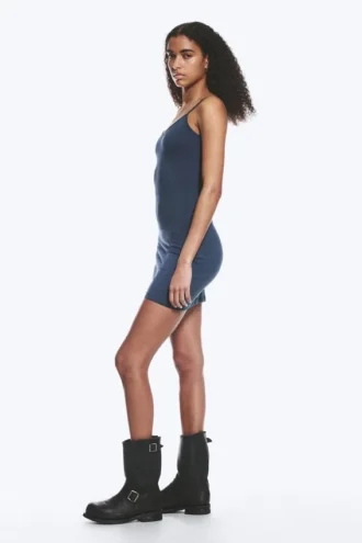 Minivestido de jersey con cuello en V – Azul oscuro