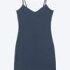 Minivestido de jersey con cuello en V – Azul oscuro