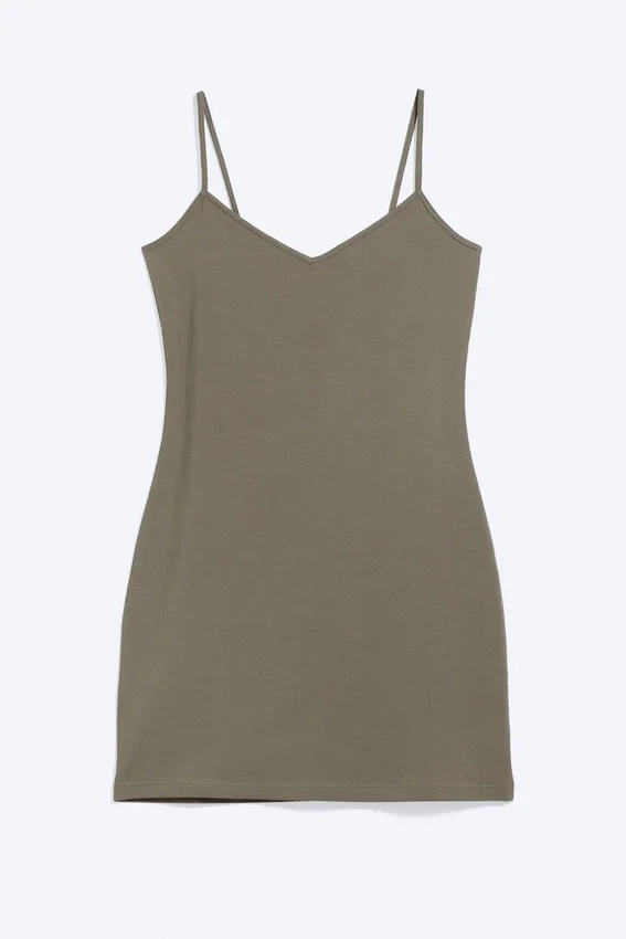 Minivestido de jersey con cuello en V – Gris empolvado Minivestido de jersey con cuello en V – Gris empolvado