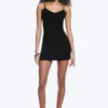 Minivestido de jersey con cuello en V – Negro Minivestido de jersey con cuello en V – Negro
