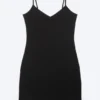 Minivestido de jersey con cuello en V – Negro Minivestido de jersey con cuello en V – Negro