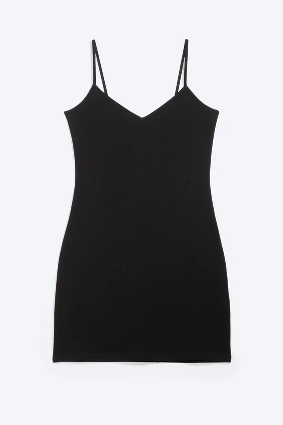 Minivestido de jersey con cuello en V – Negro Minivestido de jersey con cuello en V – Negro