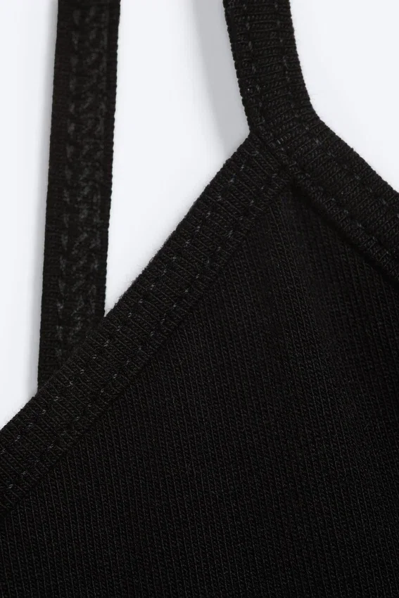 Minivestido de jersey con cuello en V – Negro Minivestido de jersey con cuello en V – Negro