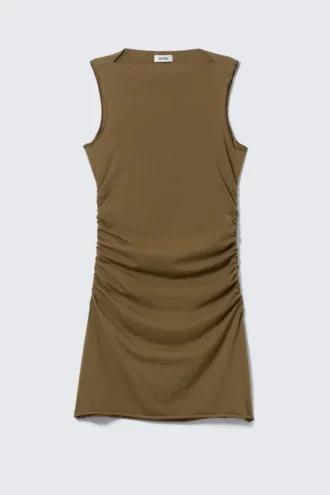 Minivestido de jersey fruncido – Marrón
